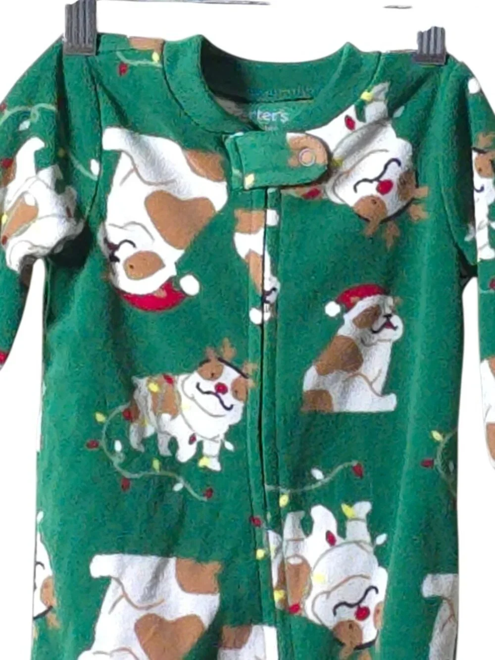 Carter’s Bulldog Christmas Footie Pajamas 3-6M Green Holiday Sleeper Baby